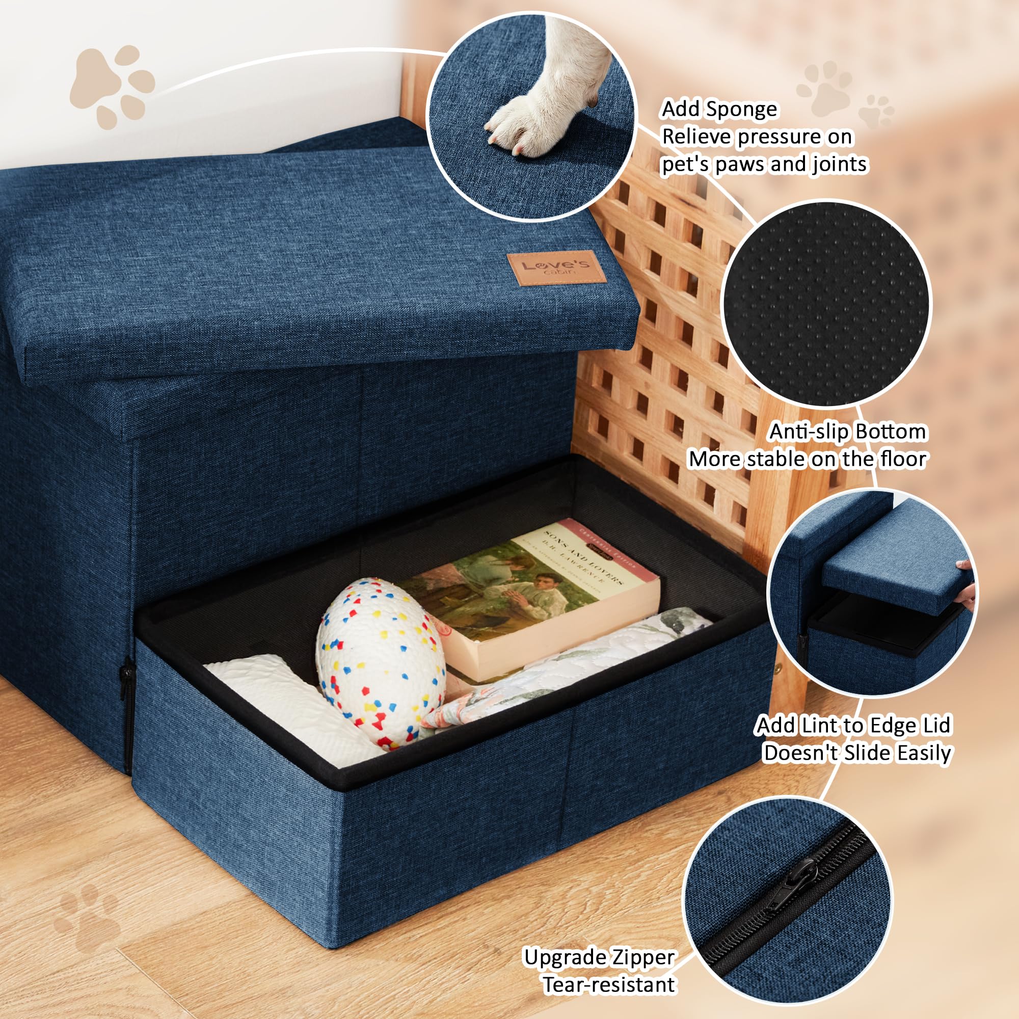 Love's cabin rangement ouvert avec jouets et couvertures bien organisés