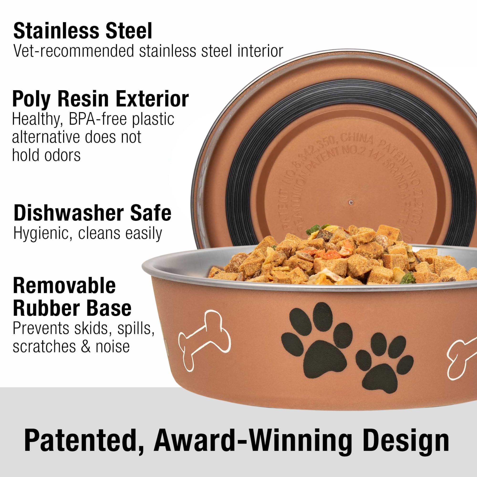 Loving Pets Bella Bowl profil montrant poly-résine extérieure résistante