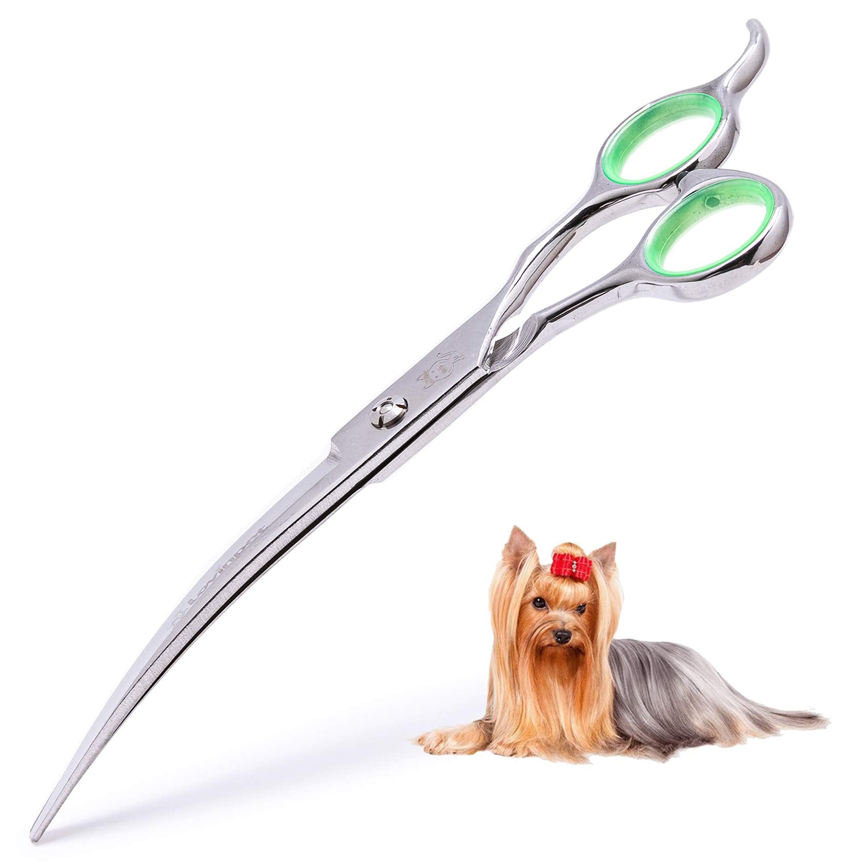 LovinPet ciseaux courbés face avant montrant la forme pour coupes précises