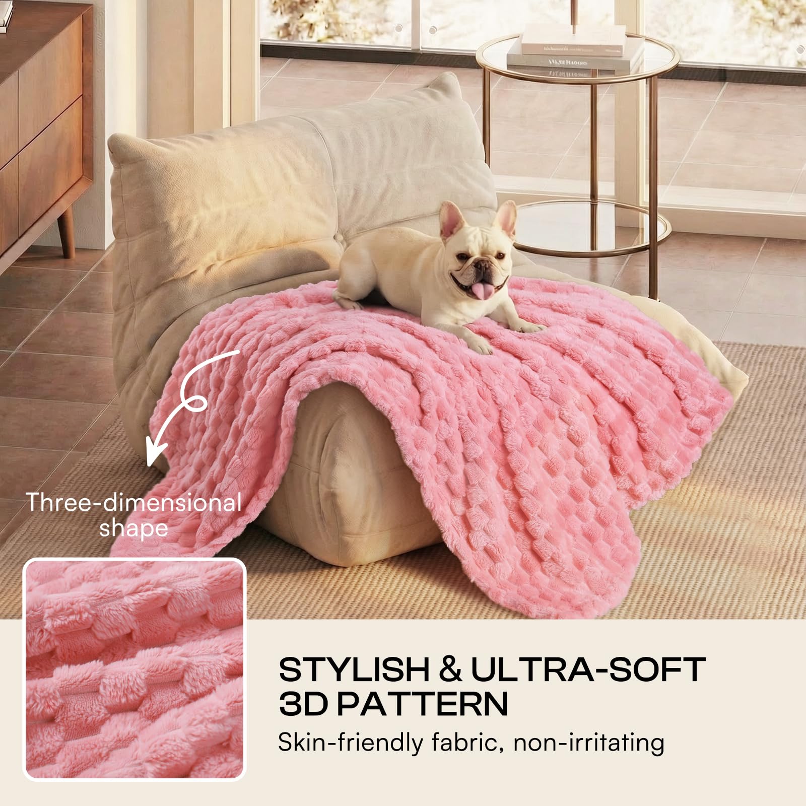 Luciphia plaid installé dans panier de chien apportant maintien et réconfort