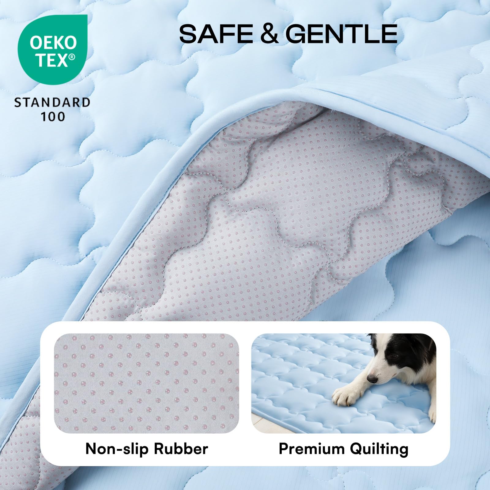 Luciphia chien allongé sur tapis pour fraîcheur confortable