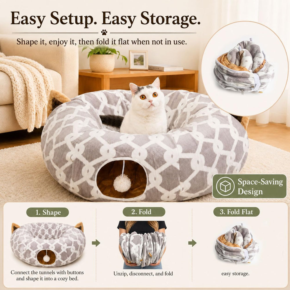 LUCKITTY tunnel installé sous sapin montrant décoration discrète et pratique