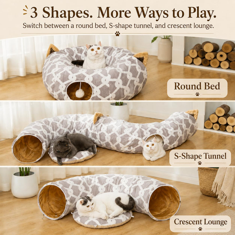LUCKITTY chat utilisant le tunnel montrant amusement et coin de repos sécurisé