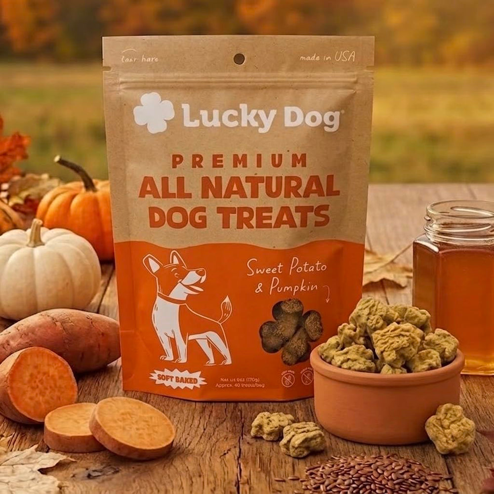Lucky Dog étiquette ingrédients claire mettant en avant ingrédients naturels