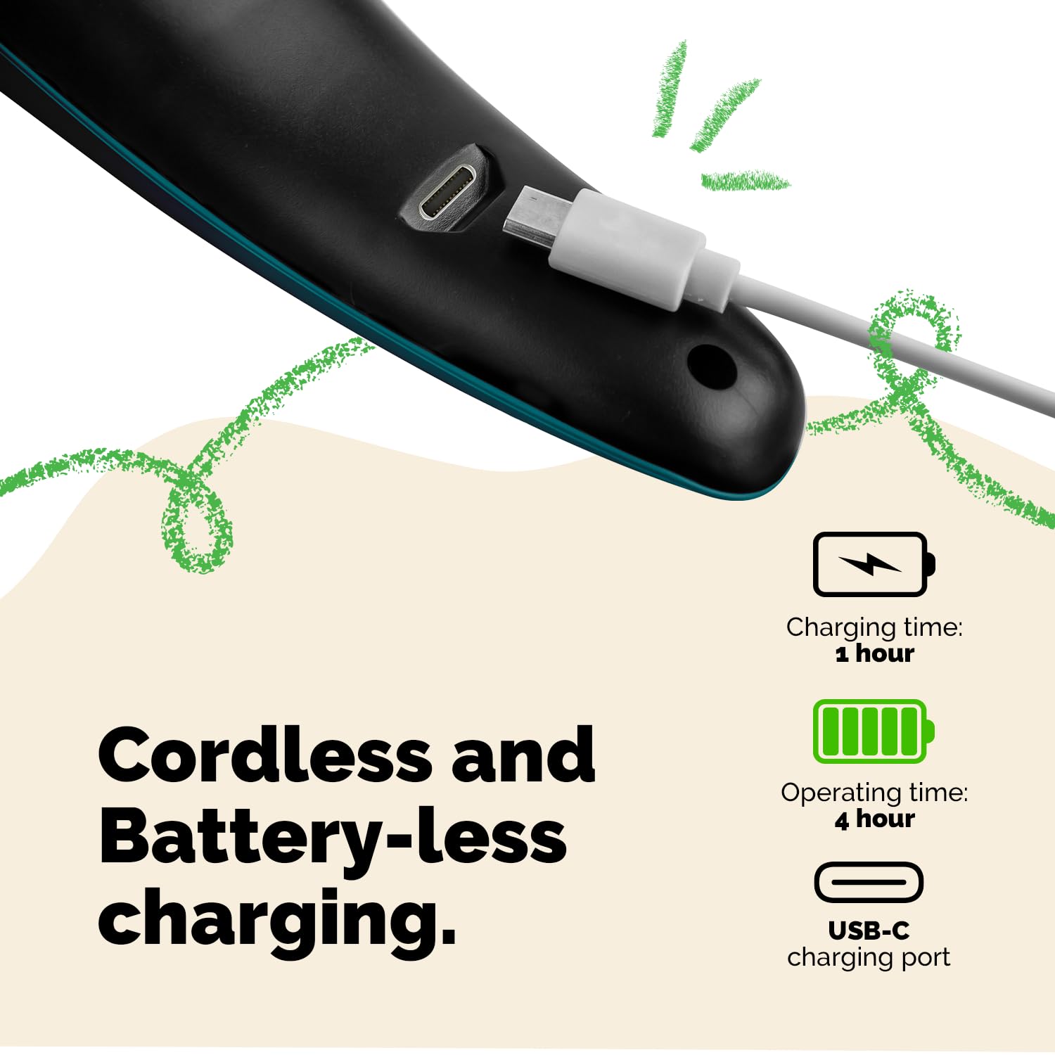 LuckyTail câble USB-C branché montrant recharge rapide et autonomie