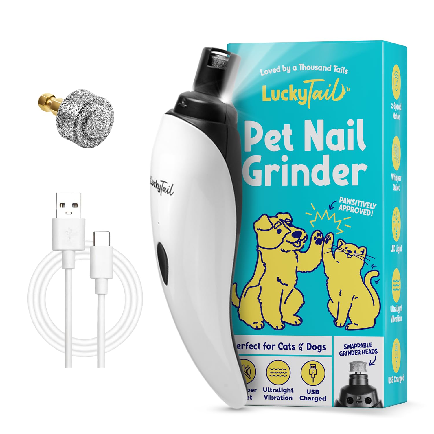 LUCKY TAIL boîte avant montrant l'appareil et bénéfice tranquillité