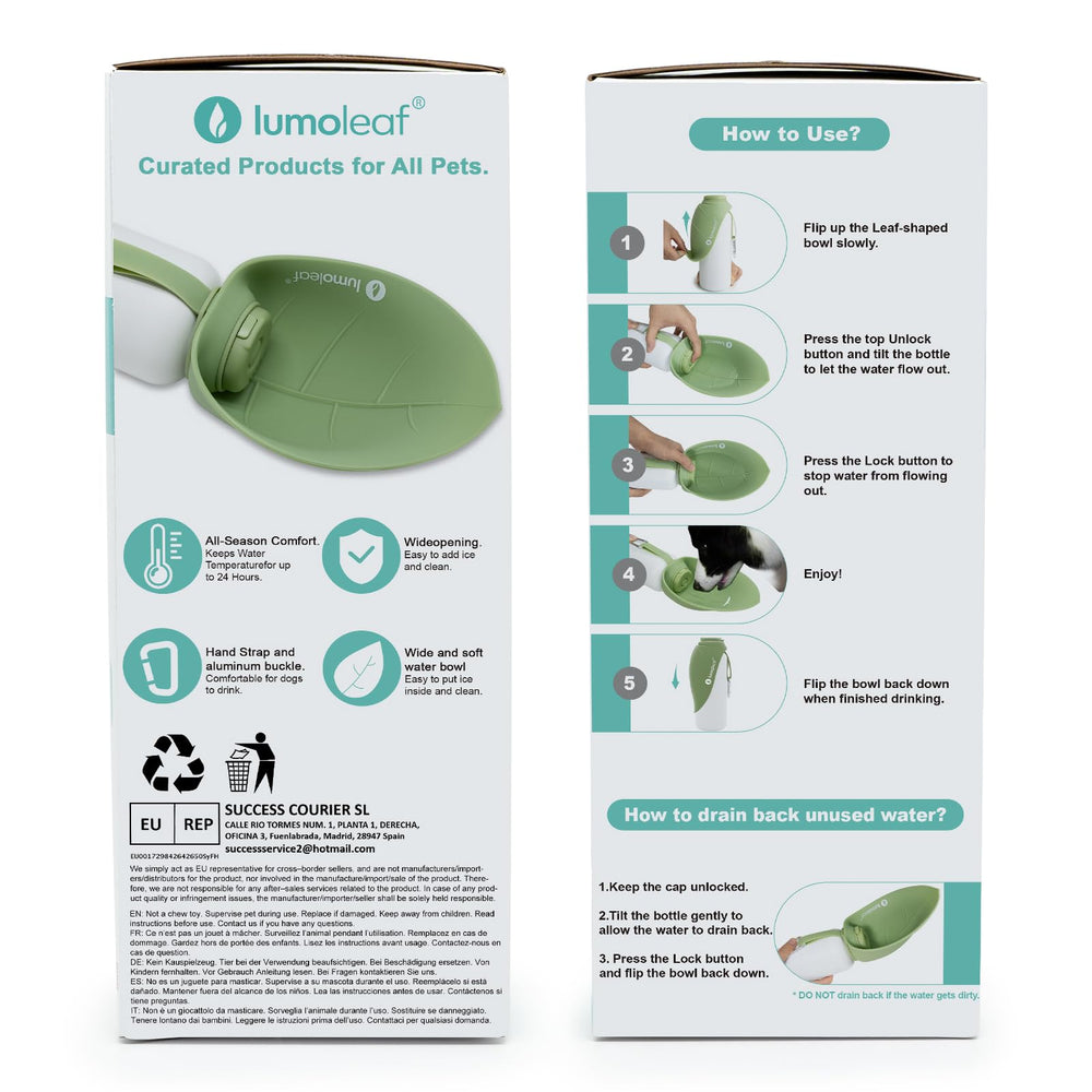 LumoLeaf gourde bouche large remplie de glaçons pour garder frais