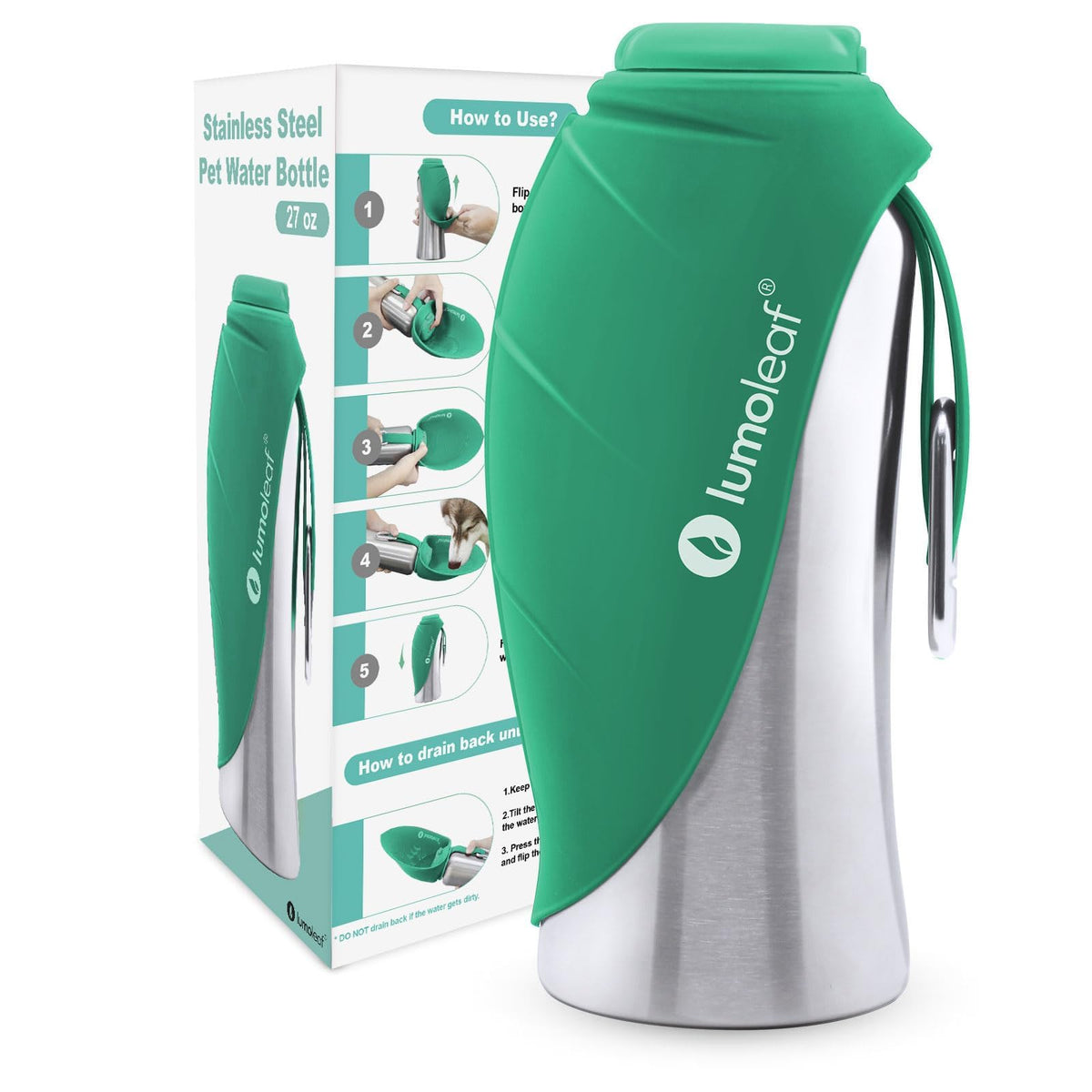 LumoLeaf gourde face avant montrant le design pratique et la capacité
