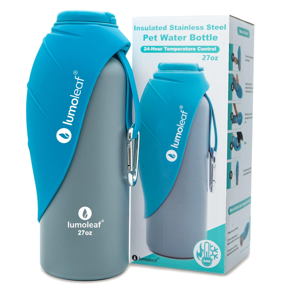 LumoLeaf gourde face avant montrant design et bouchon étanche, pratique en voyage
