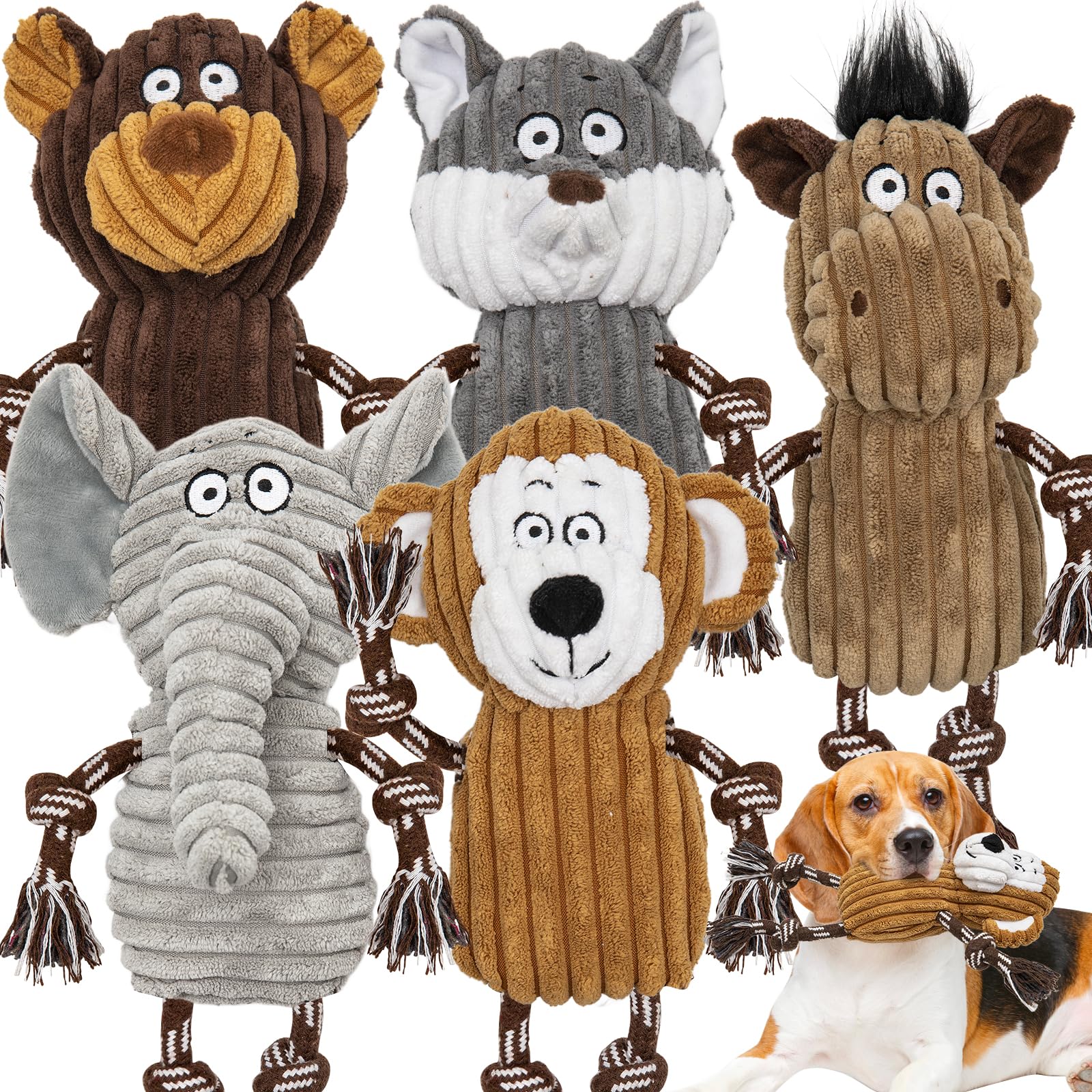 Luudoogs pack cinq jouets en peluche visible à l'avant pratique pour achat groupé