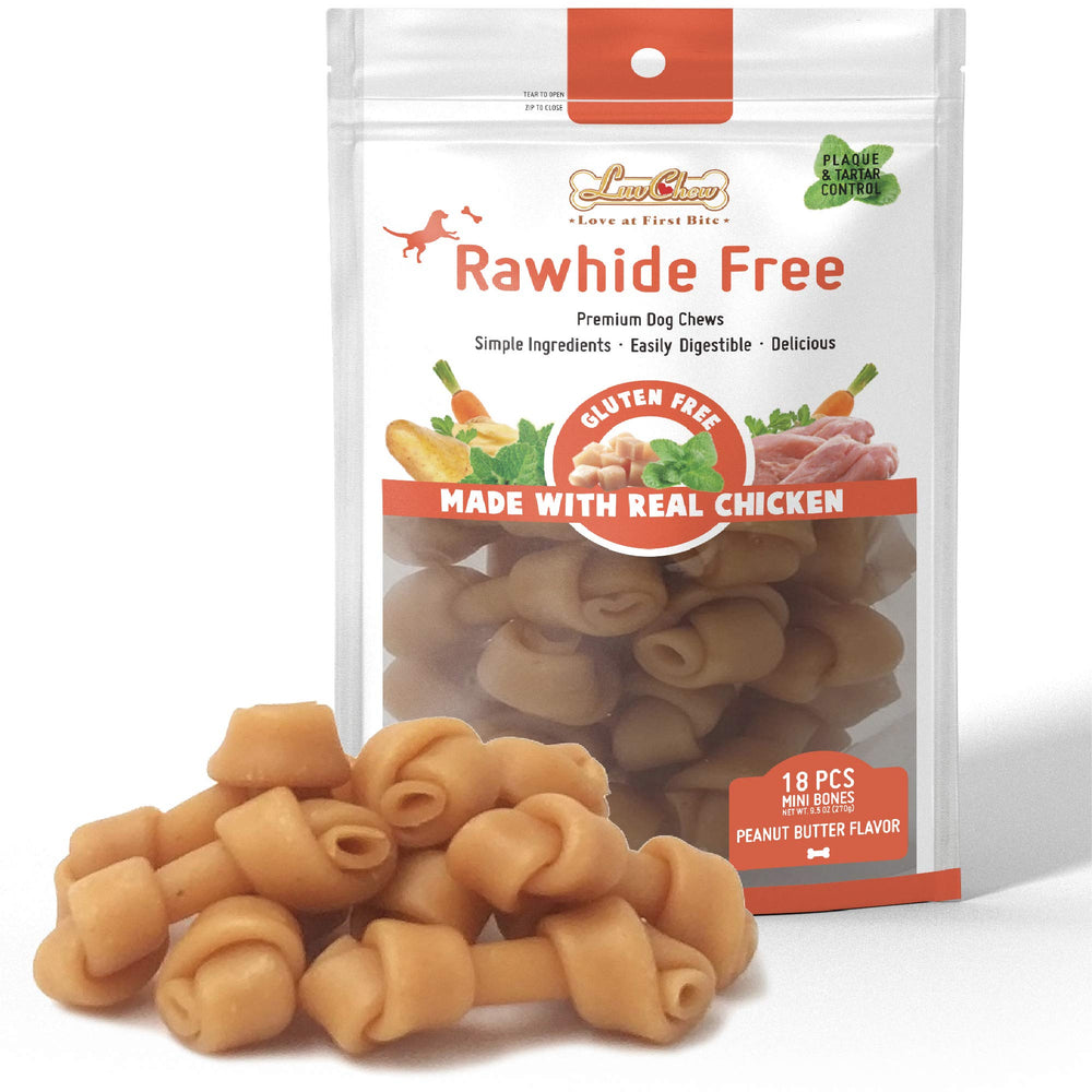 LuvChew emballage devant montrant les 18 mini os, attractif et informatif