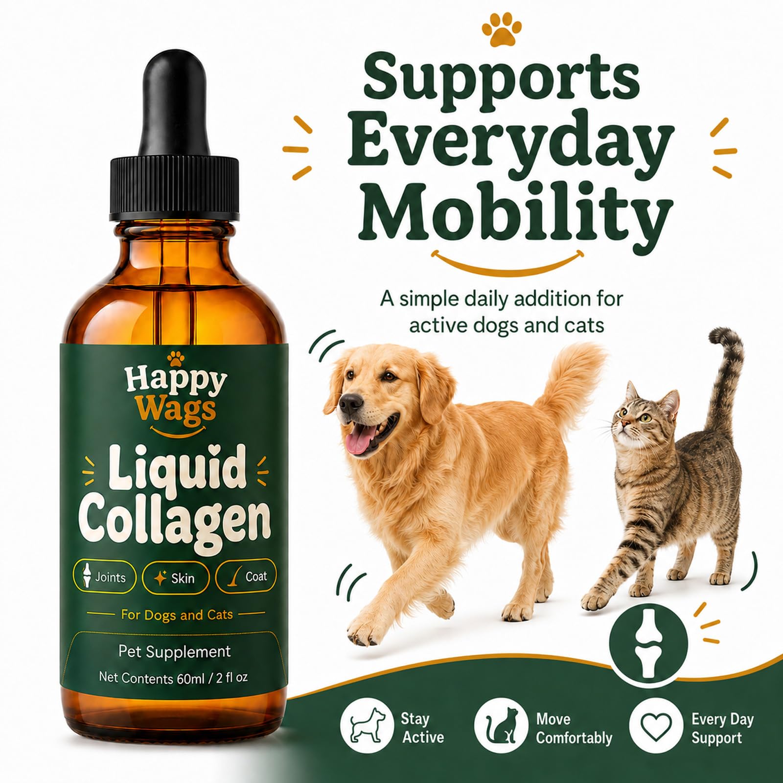 Luxloe HappyWags pipette en usage versant collagène sur la nourriture