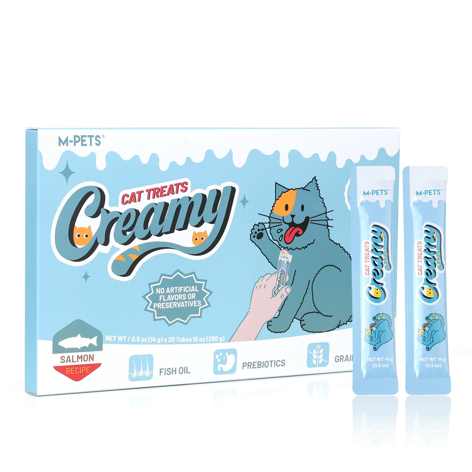 M-PETS emballage avant affichant 20 tubes et bénéfice oméga‑3
