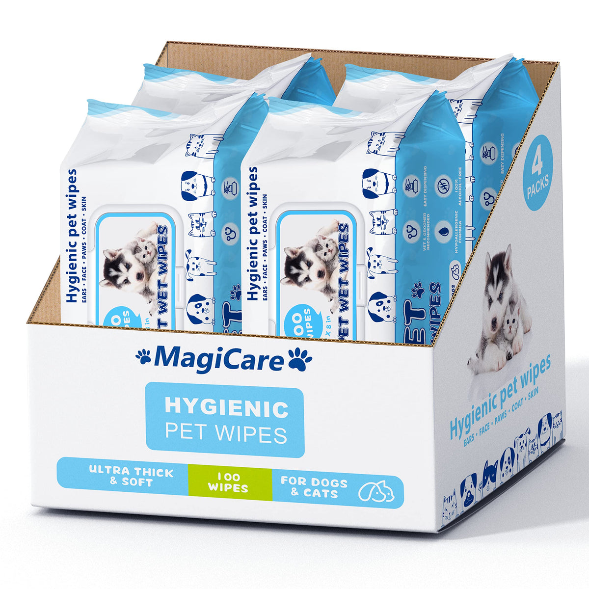 MAGICARE emballage avant montrant le lot de 400 lingettes pour utilisation prolongée
