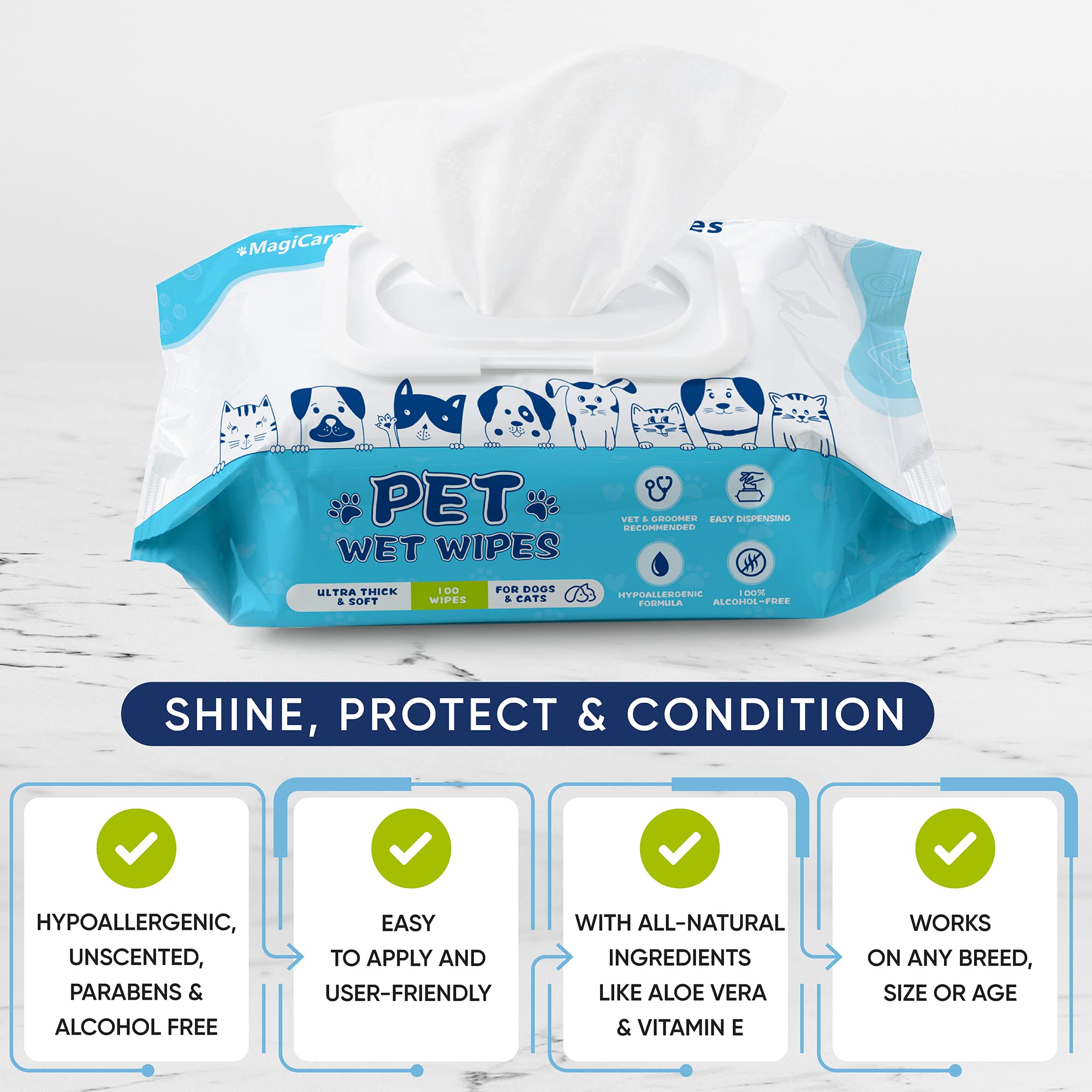 MAGICARE nettoyage du visage d’un chat pour une hygiène douce et sans rinçage