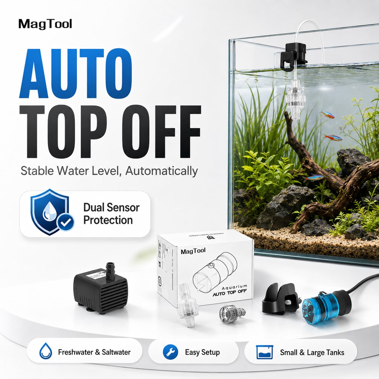 MagTool dans un aquarium récifal en situation réelle, maintien stable du niveau MagTool