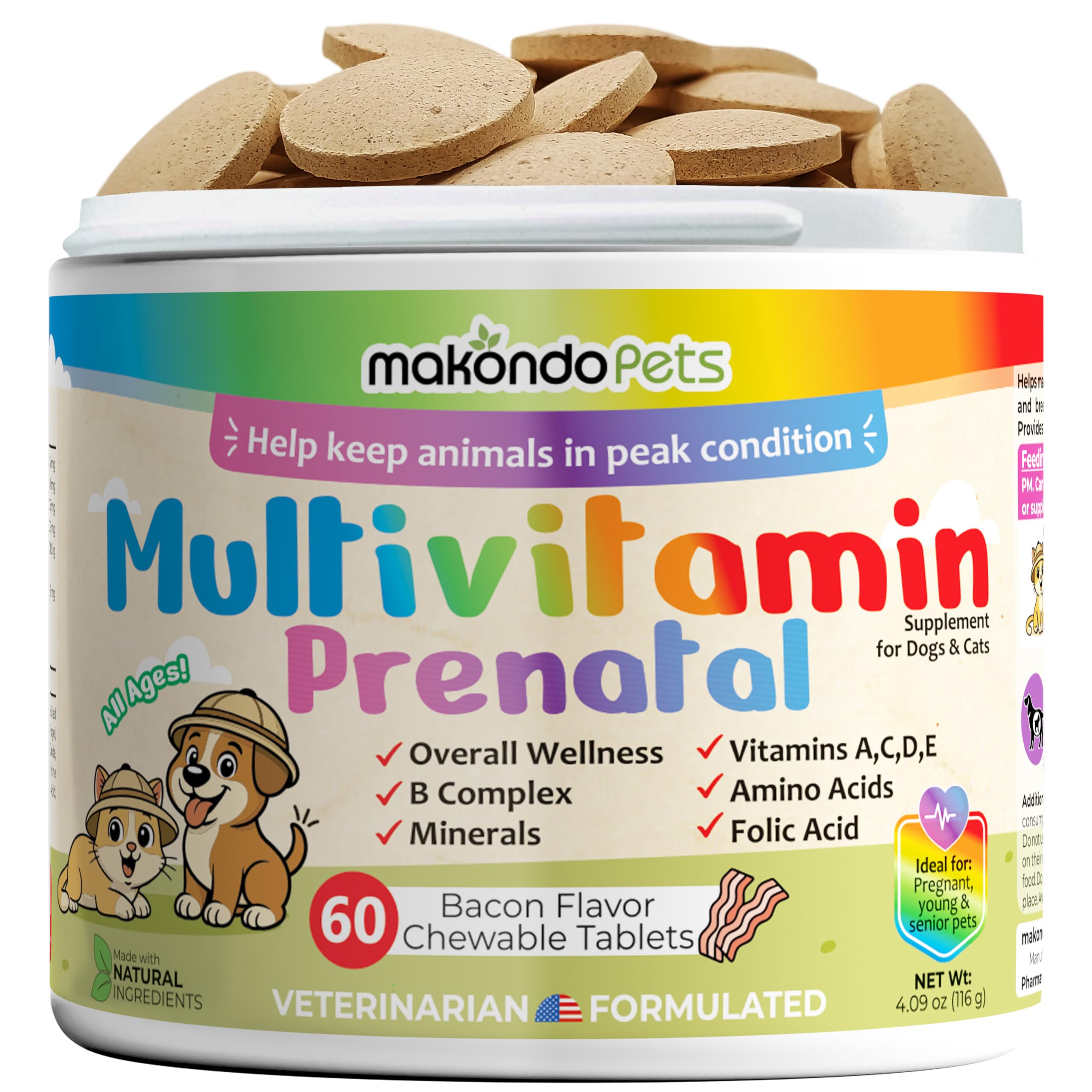 Makondo Pets flacon 60 comprimés montrant emballage clair et pratique