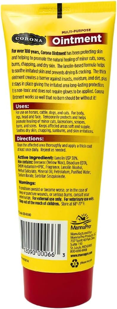Manna Pro Corona Ointment tube ouvert prêt à l’application pour un soin ciblé