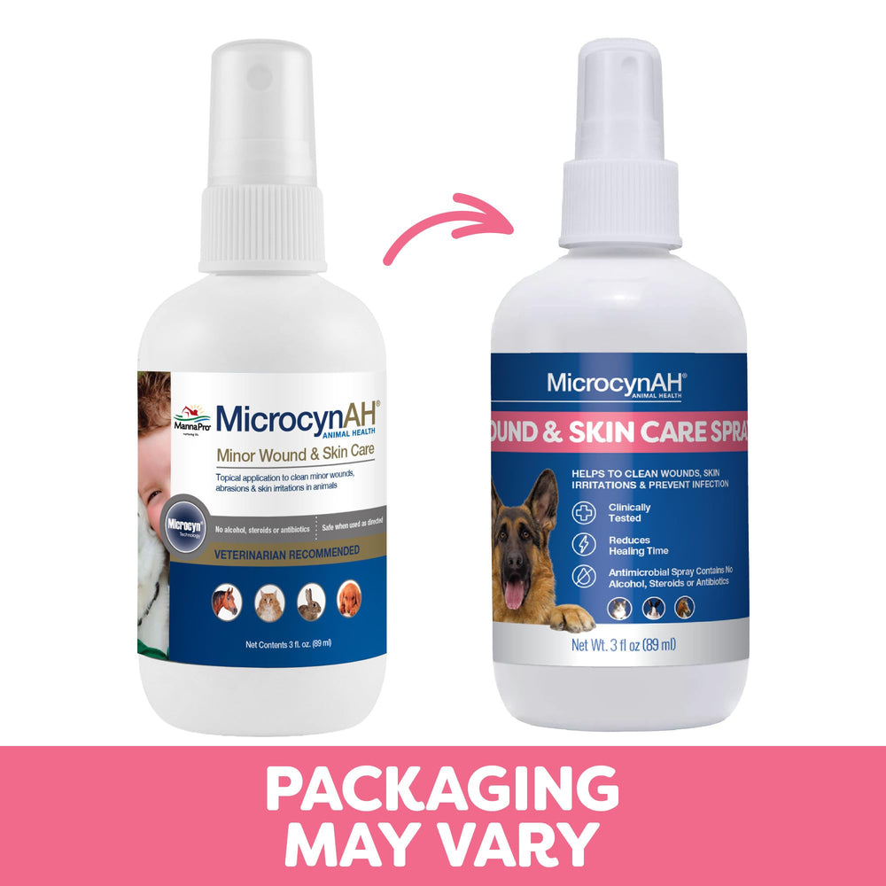Manna Pro MicrocynAH comparaison d'échelle montrant le flacon 3 oz pratique et transportable