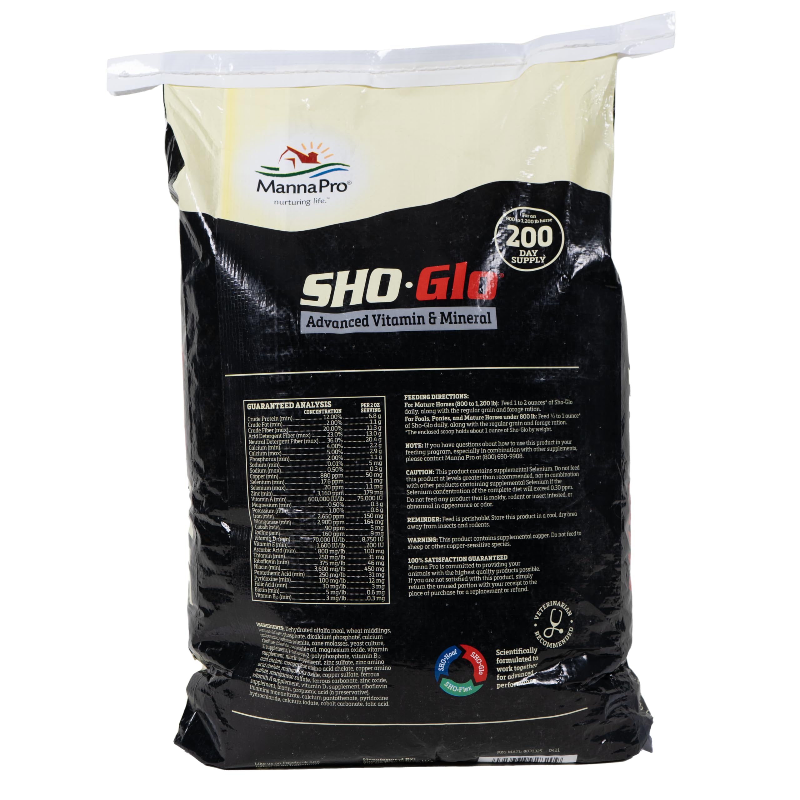 Manna Pro Sho-Glo gros plan des granules facile à mélanger et appétent