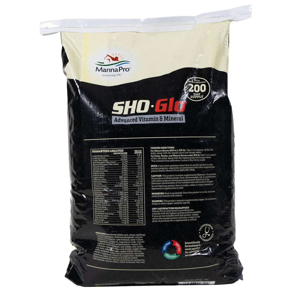 Manna Pro Sho-Glo gros plan des granules facile à mélanger et appétent