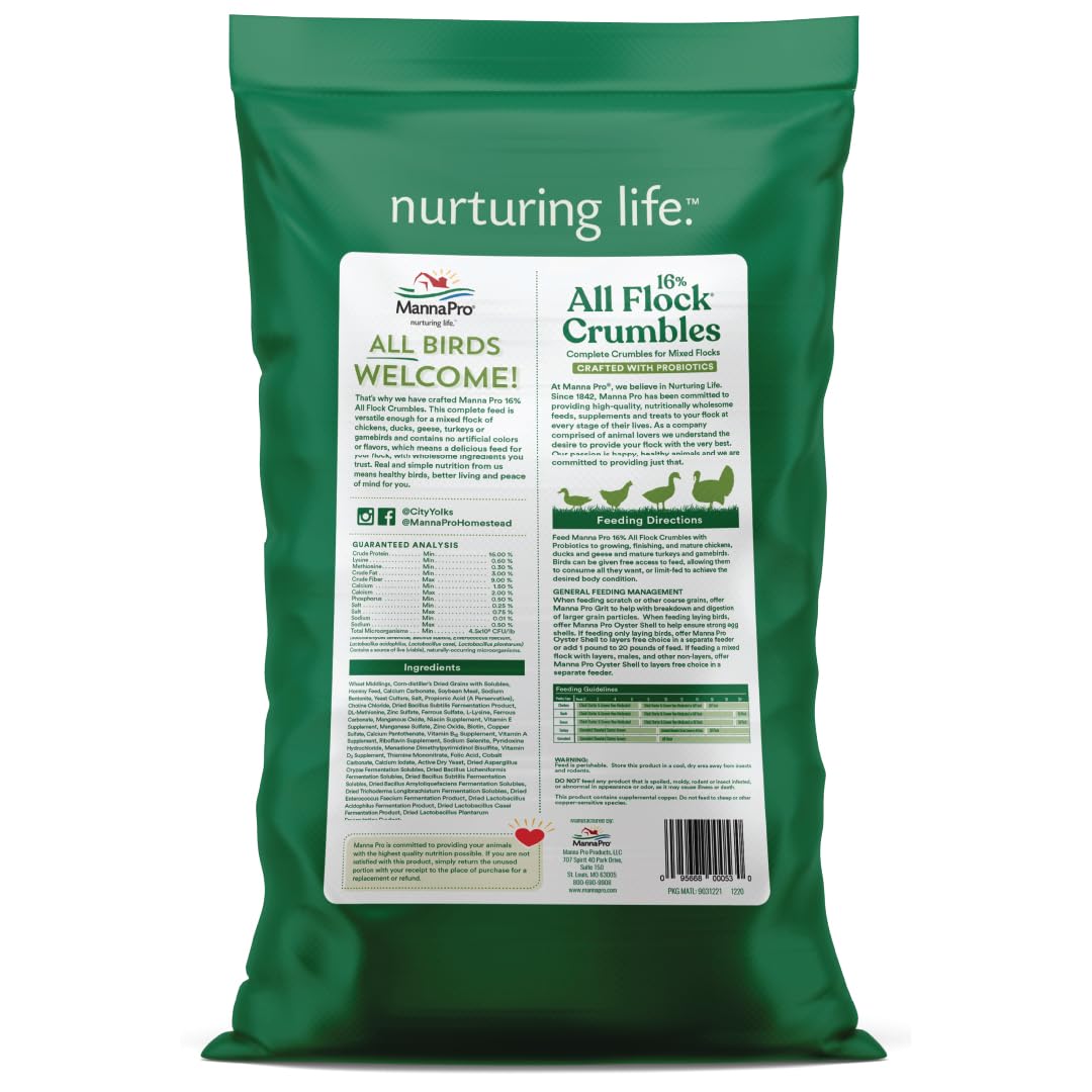 Manna Pro gros plan sur la texture crumble facilitant la prise par les oiseaux