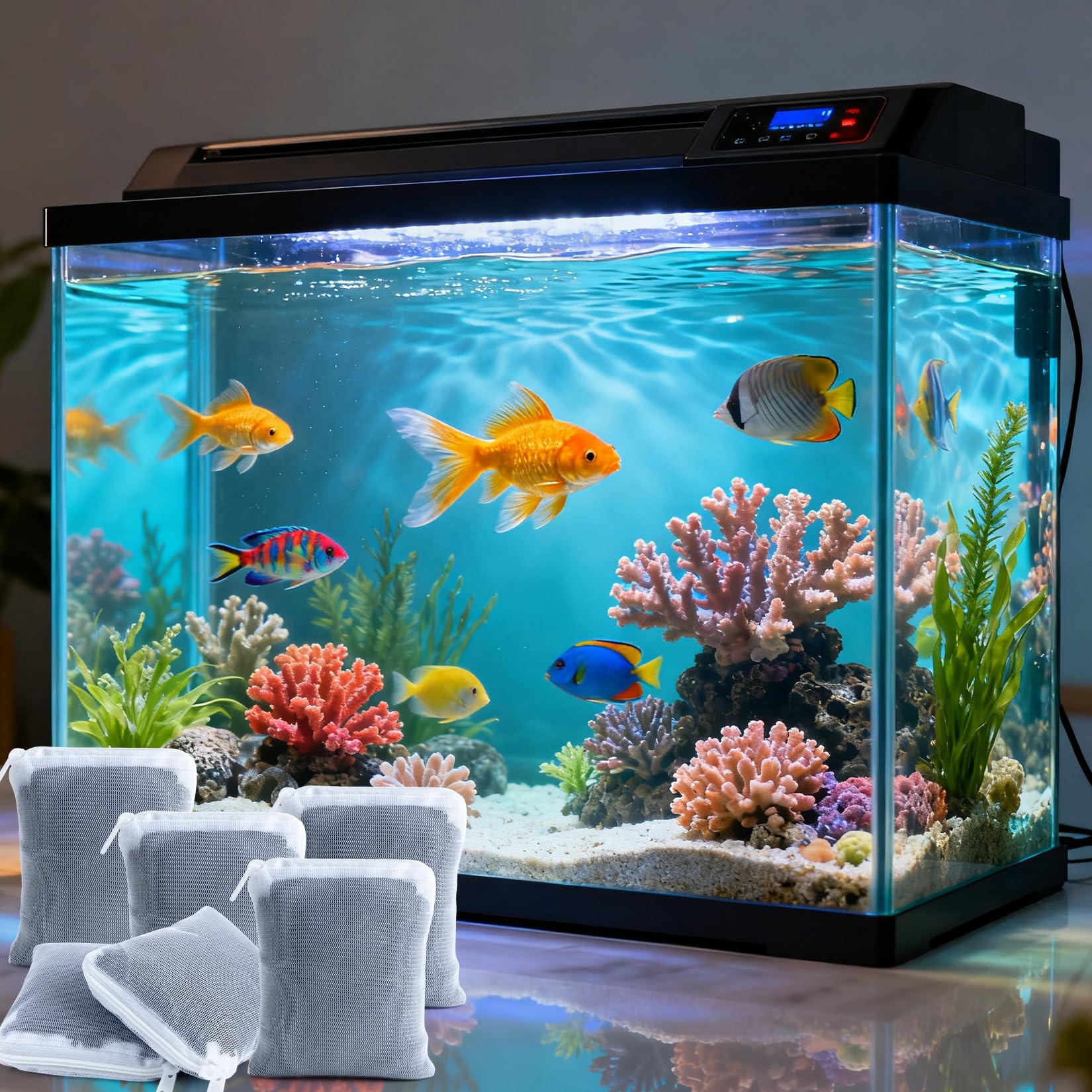 MAQIHAN aquarium après filtrage présentant eau claire et meilleure visibilité