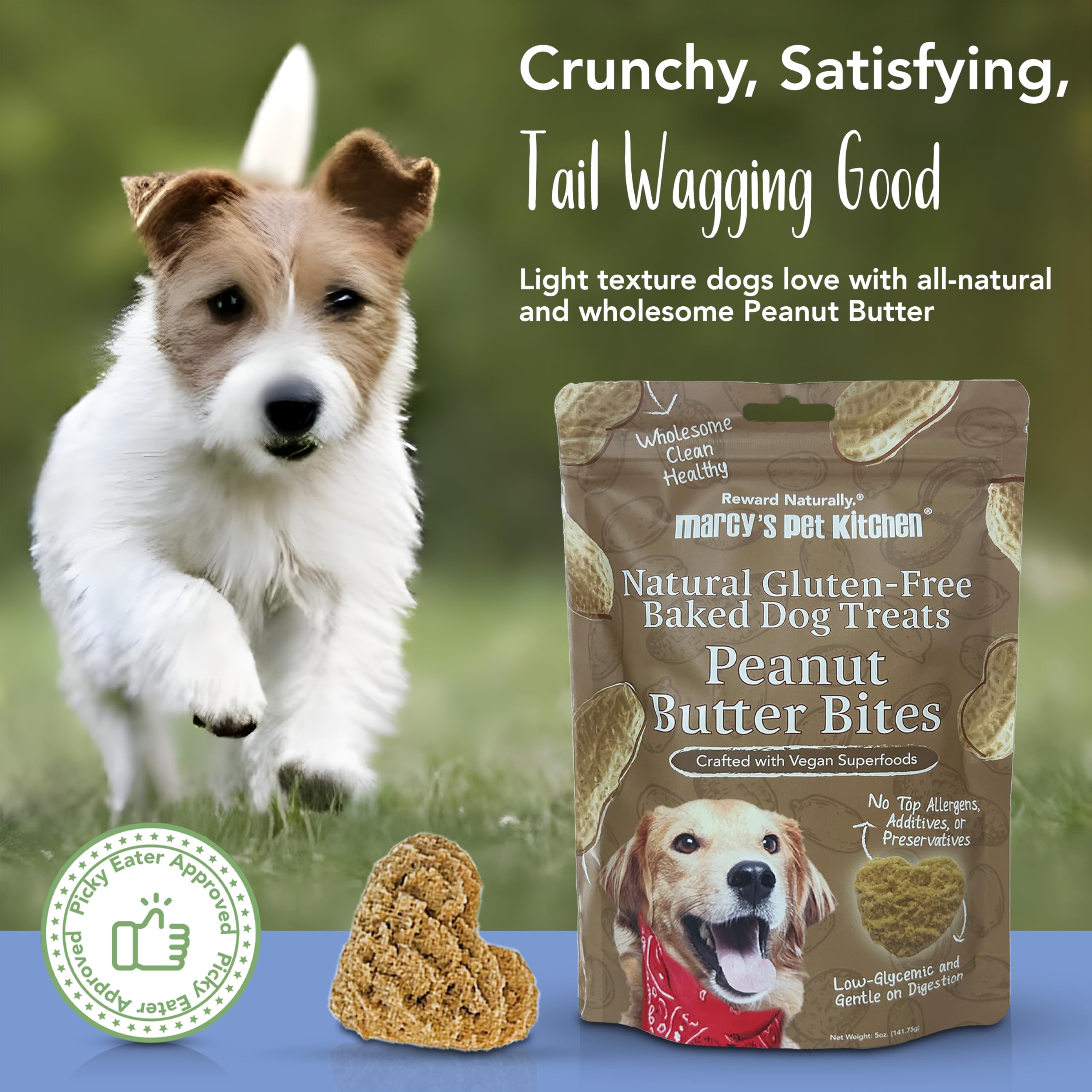 Marcy's Pet Kitchen ingrédients simples : beurre d'arachide et farine d'avoine, facilitent la digestibilité