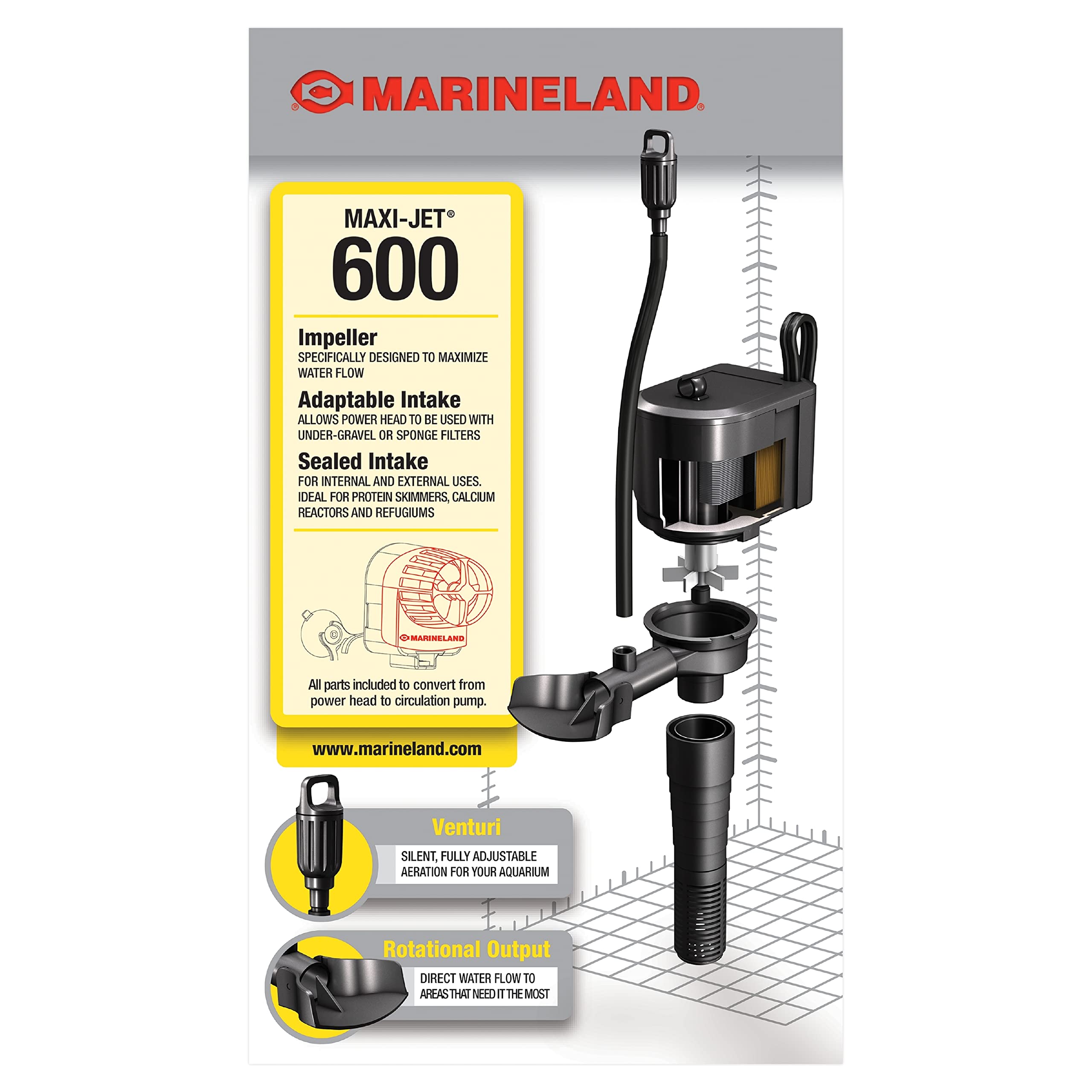 Marineland Maxi-Jet 600 gros plan de l’impeller pour nettoyage facile