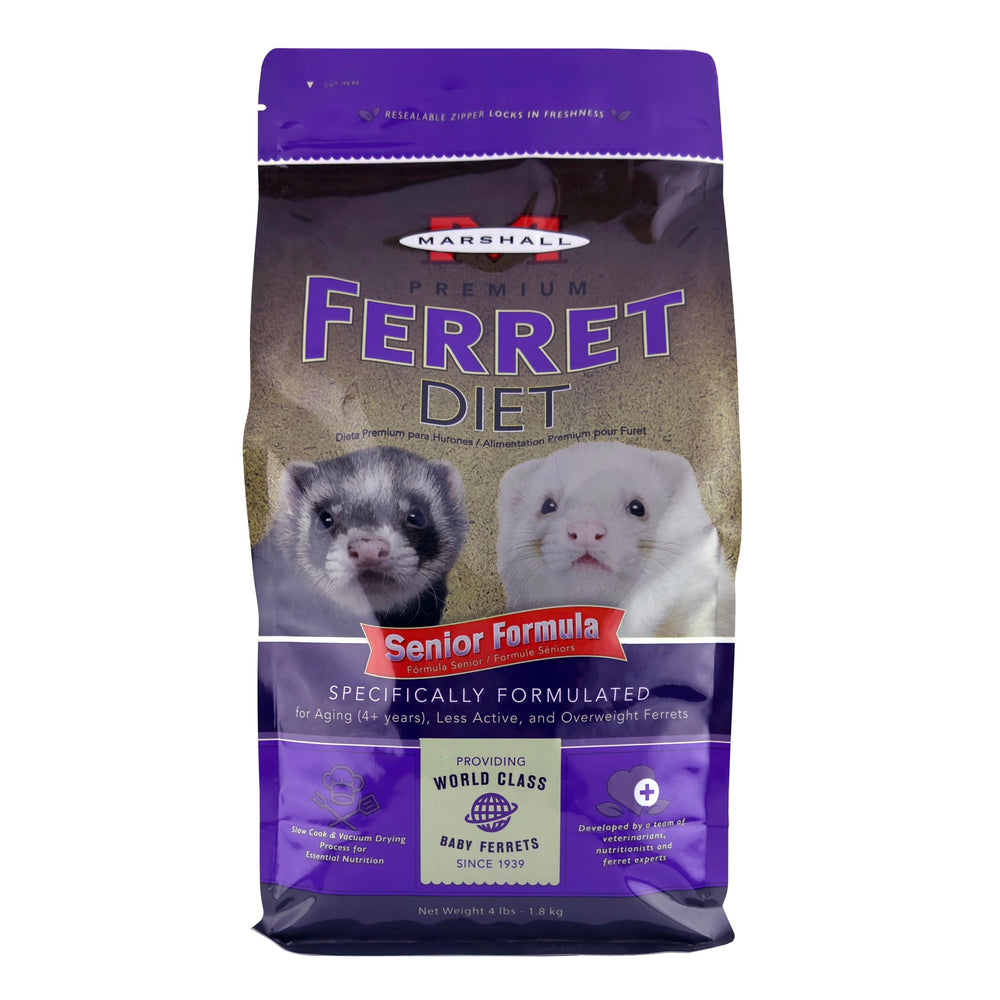 Marshall Pet Products emballage devant montrant formule senior et bénéfice nutritionnel