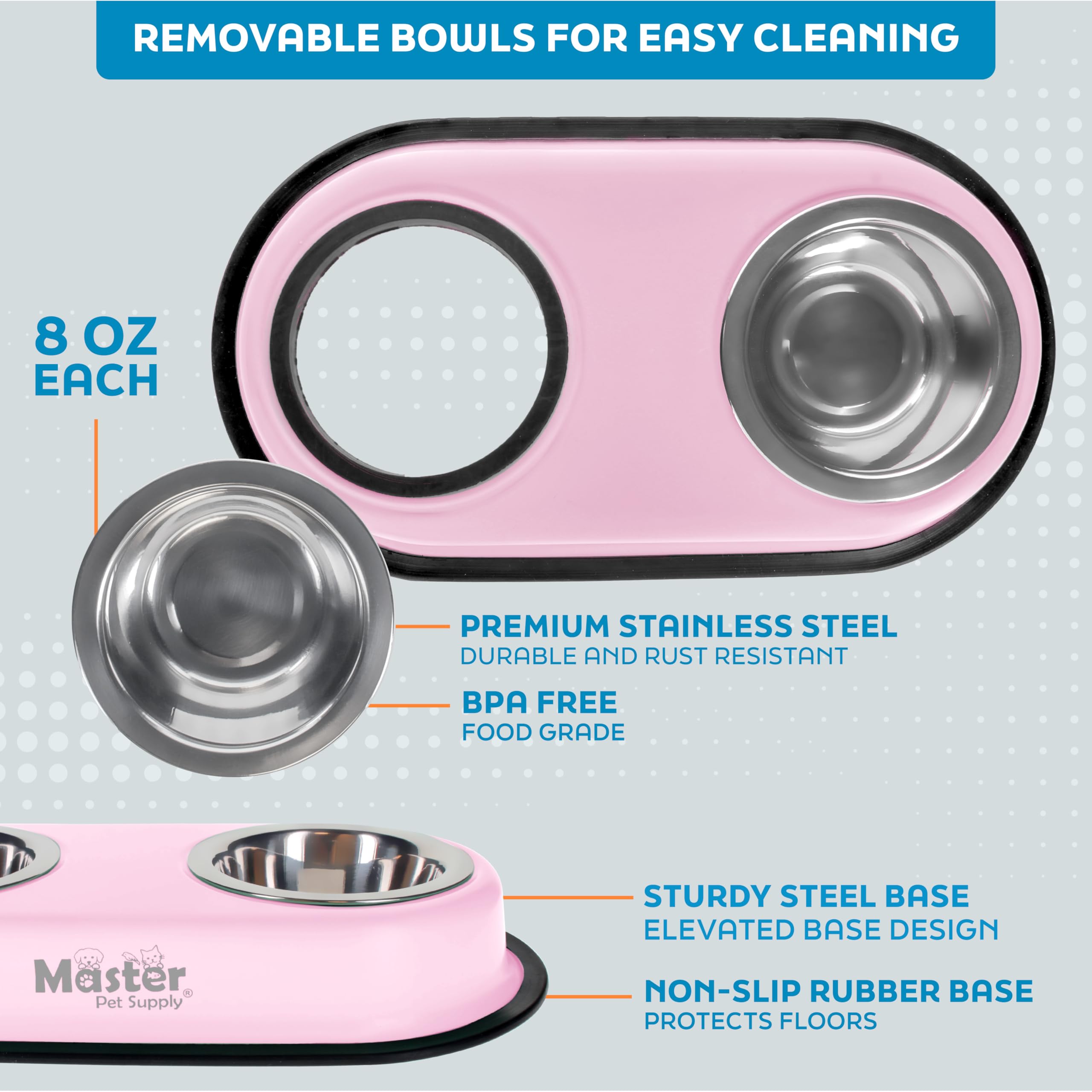 Master Pet Supply bol inox amovible, matériau hygiénique et résistant