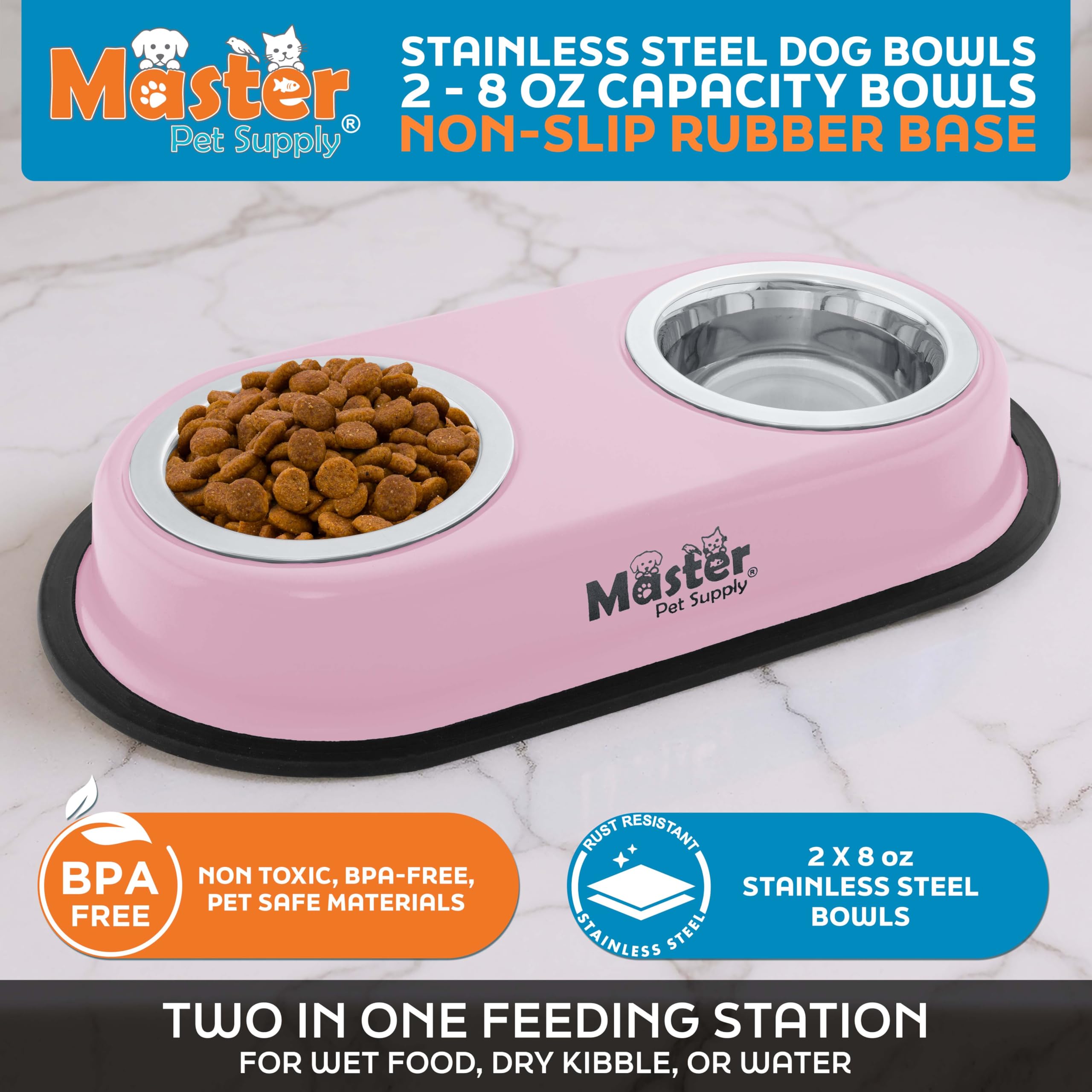 Master Pet Supply support Rose Quartz gros plan, finition facile à nettoyer