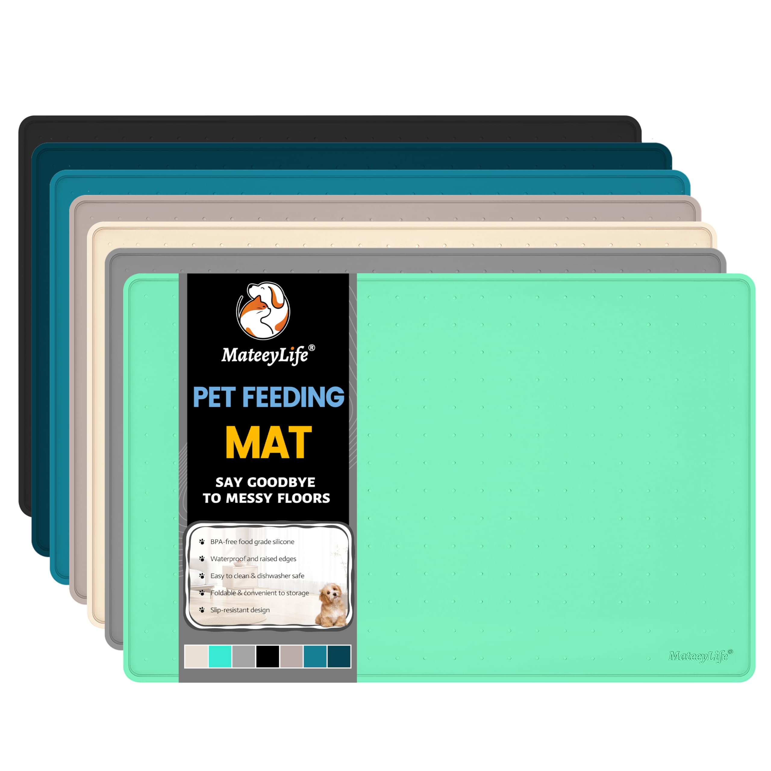 MateeyLife tapis face avant montrant dimensions et couleur menthe, protection efficace