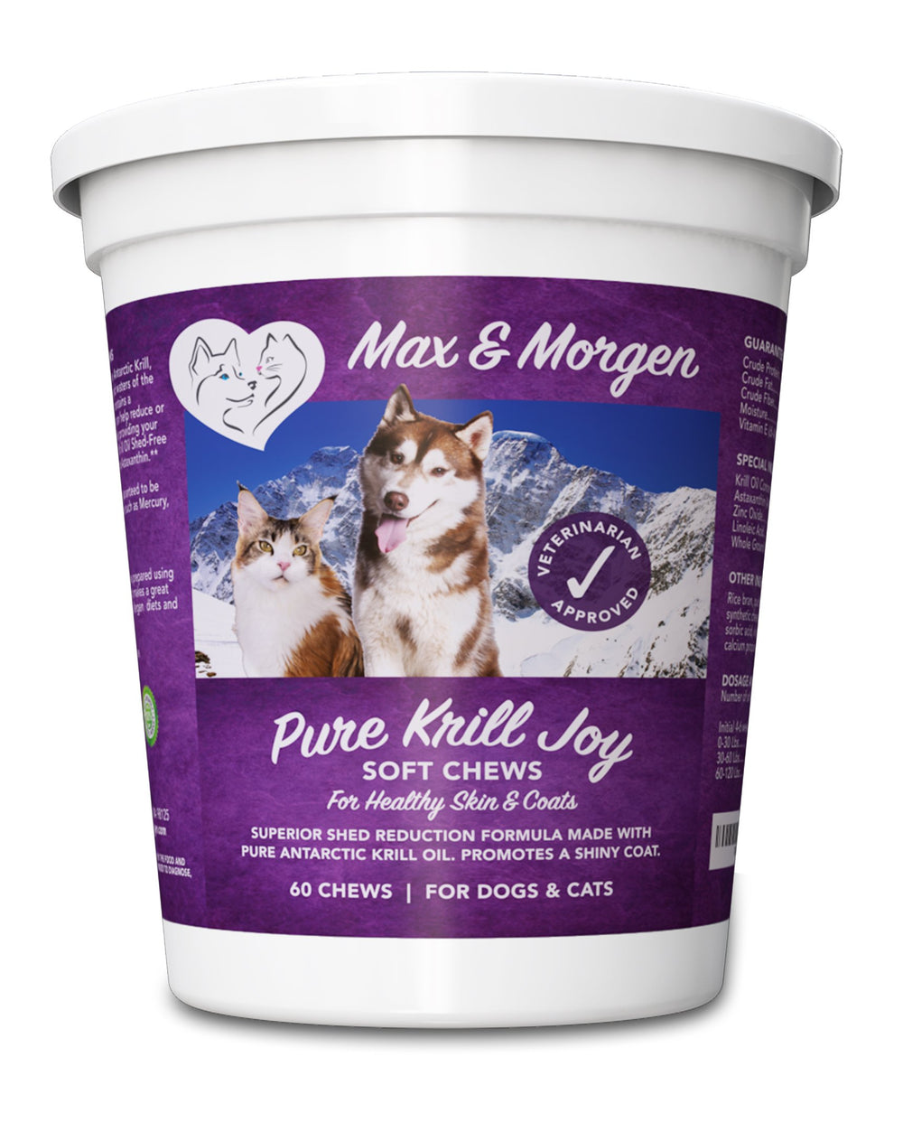 Max and Morgen emballage Pure Krill Joy montrant la boîte et bénéfice peau saine