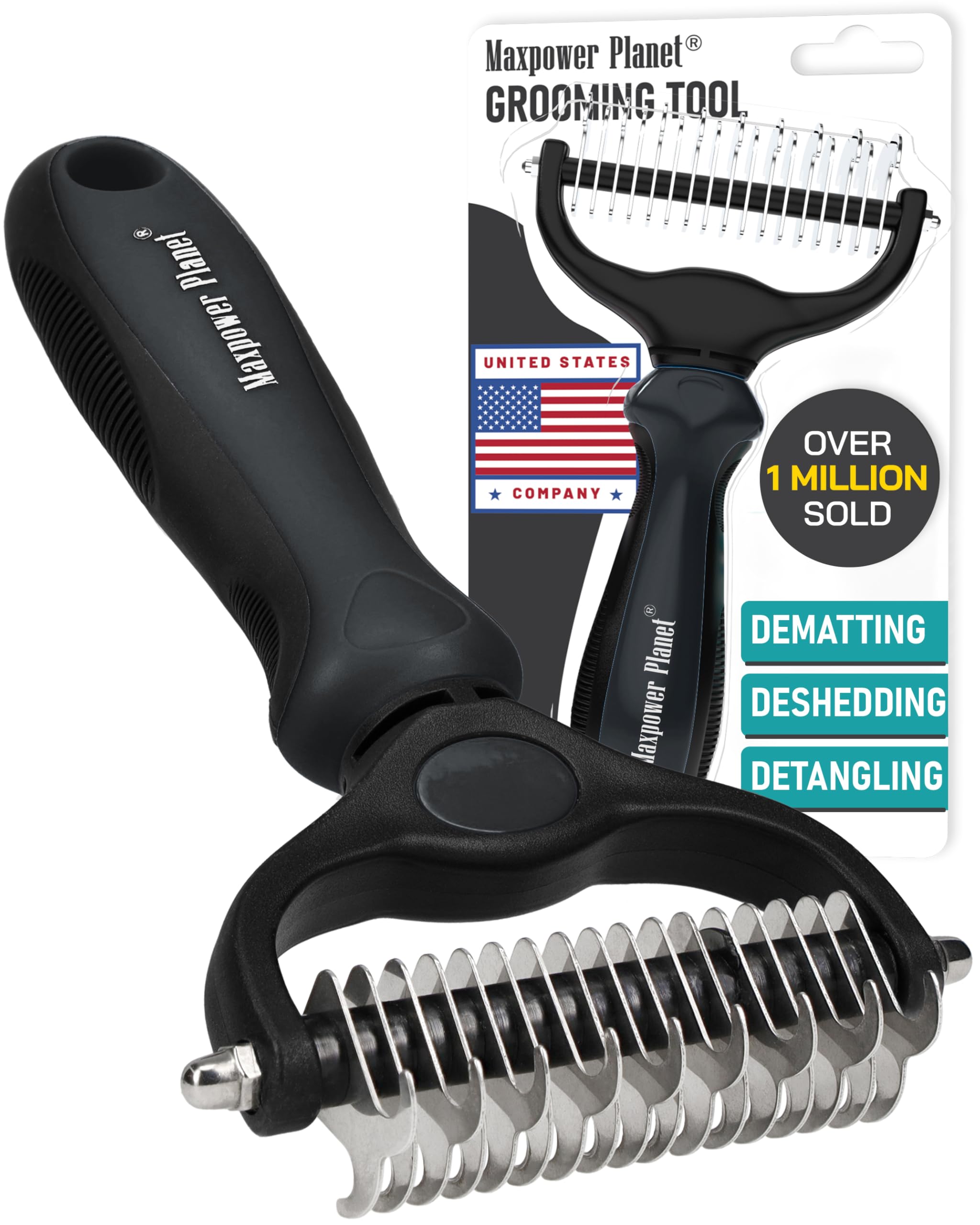 Maxpower Planet brosse face avant montrant double rangée de dents pour un toilettage efficace