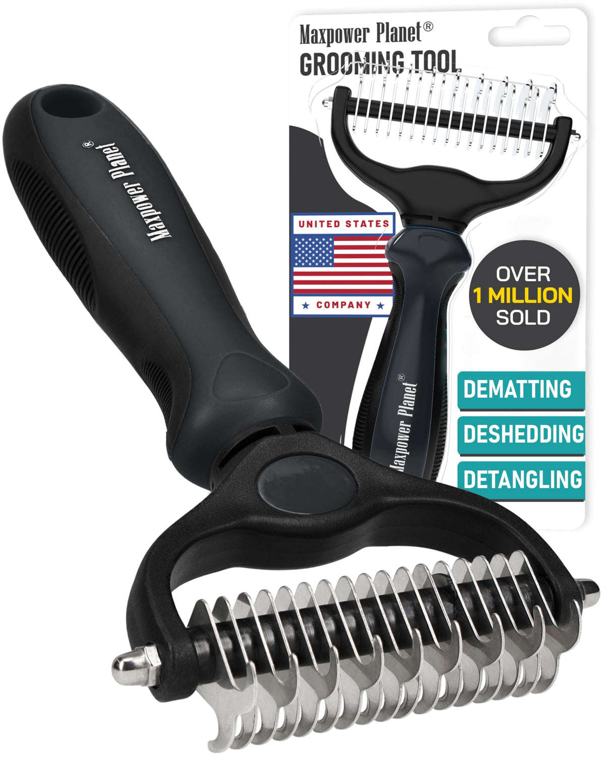 Maxpower Planet brosse face avant montrant double rangée de dents pour un toilettage efficace