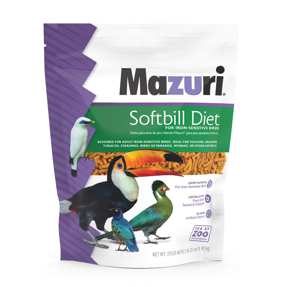 mazuri emballage avant montrant le format 2 lb et bénéfice contrôle du fer