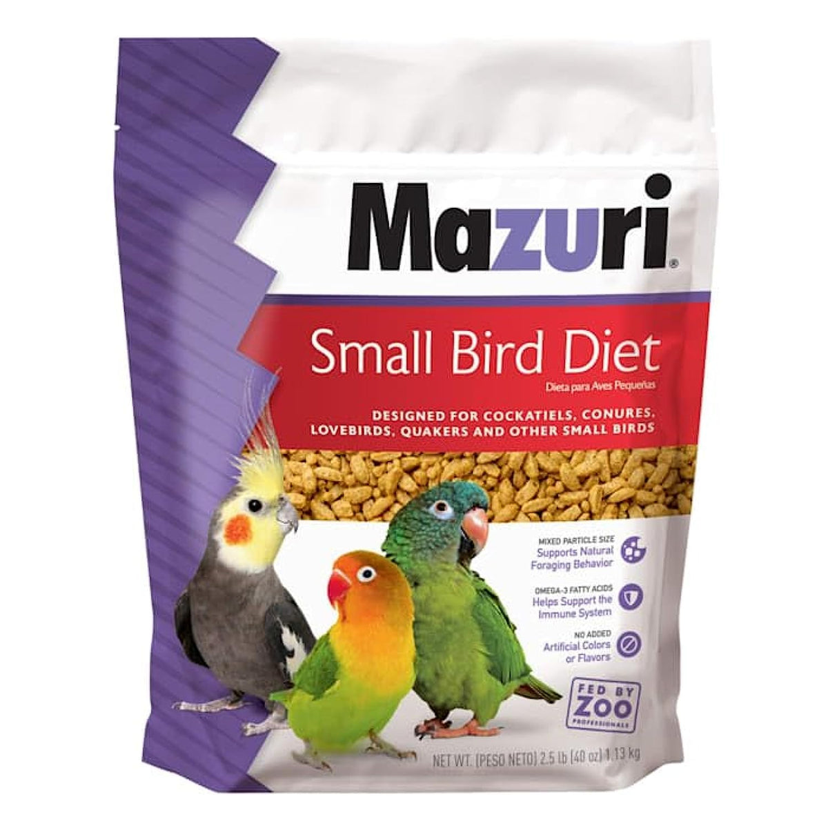 Mazuri emballage face montrant le sac pratique et information produit