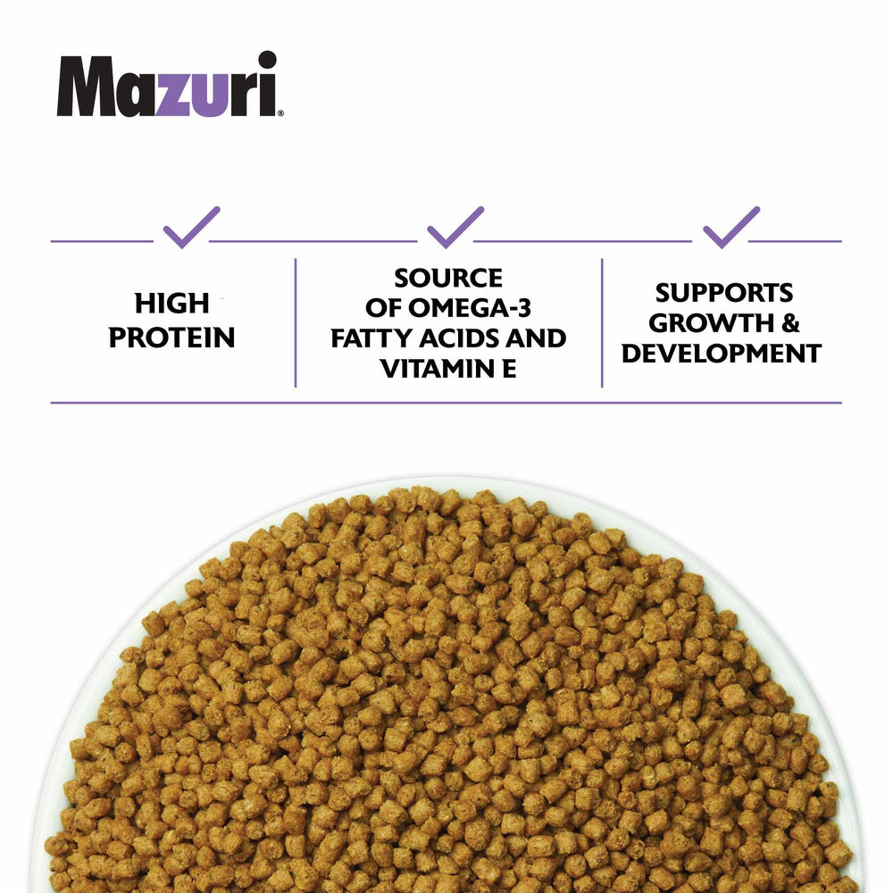 Mazuri étiquette lisible indiquant ingrédients et bénéfices nutritionnels