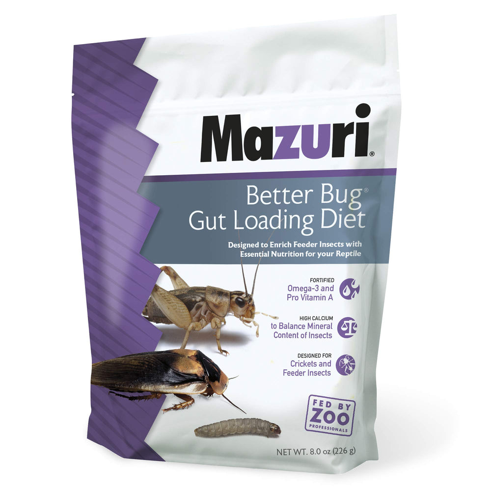 Mazuri sac 8 oz face avant montrant l'étiquette et l'utilisation pratique