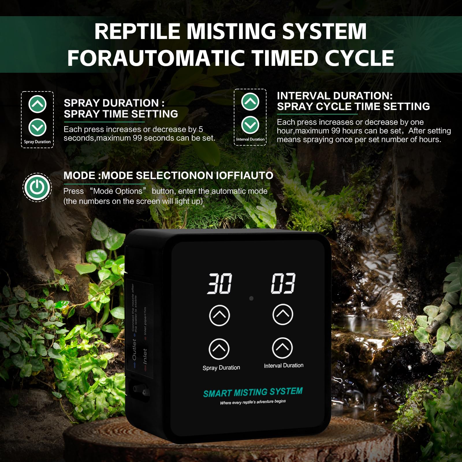 MECESOR brumisateur installé dans un terrarium démontrant humidification uniforme
