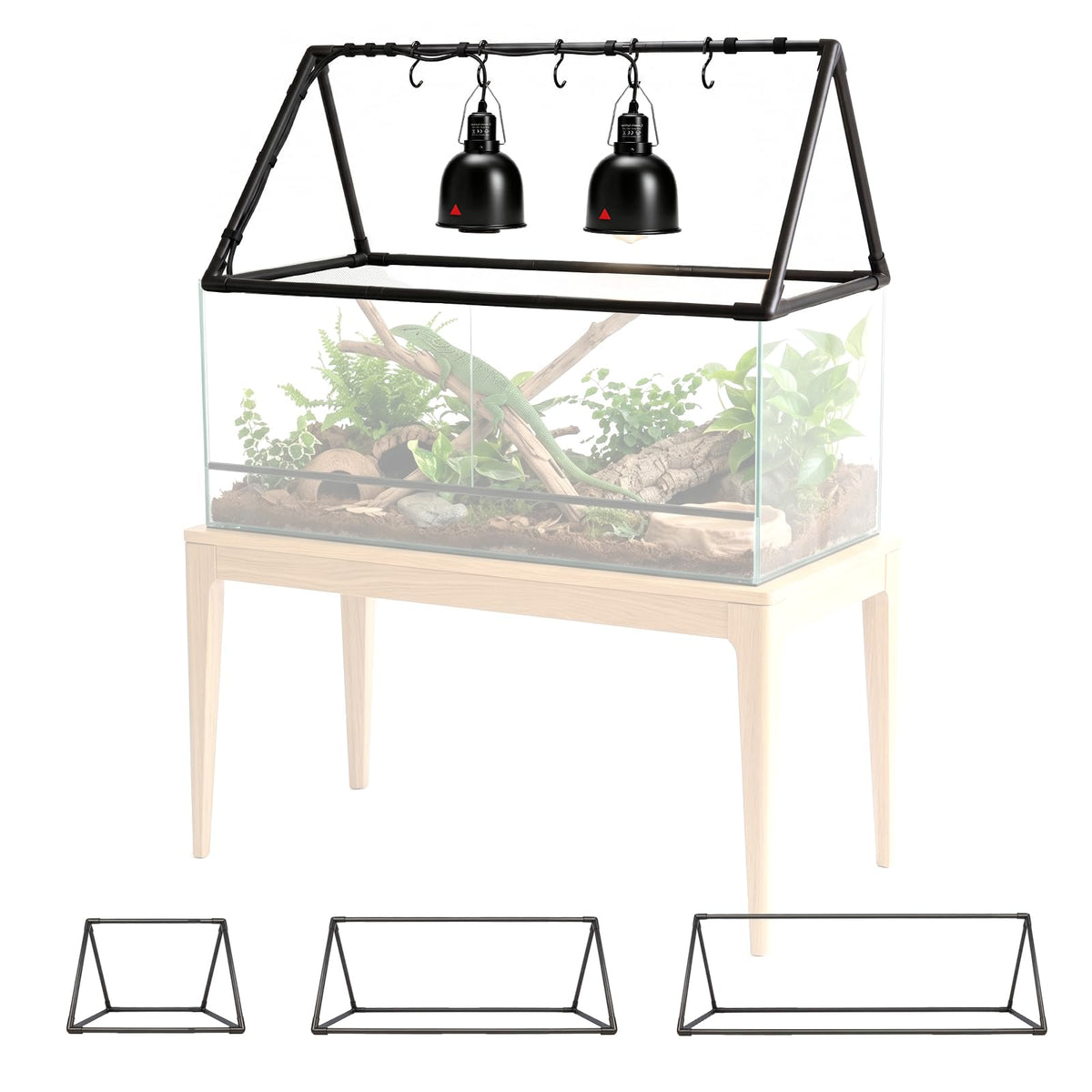 MECESOR vue avant du support lampe stable pour terrarium, sécurité renforcée