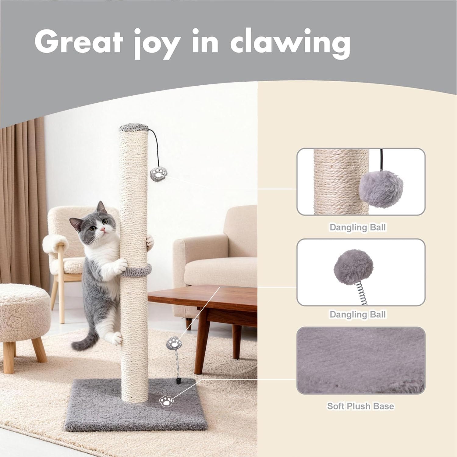 MECOOL gros plan sur sisal naturel montrant texture durable pour griffes