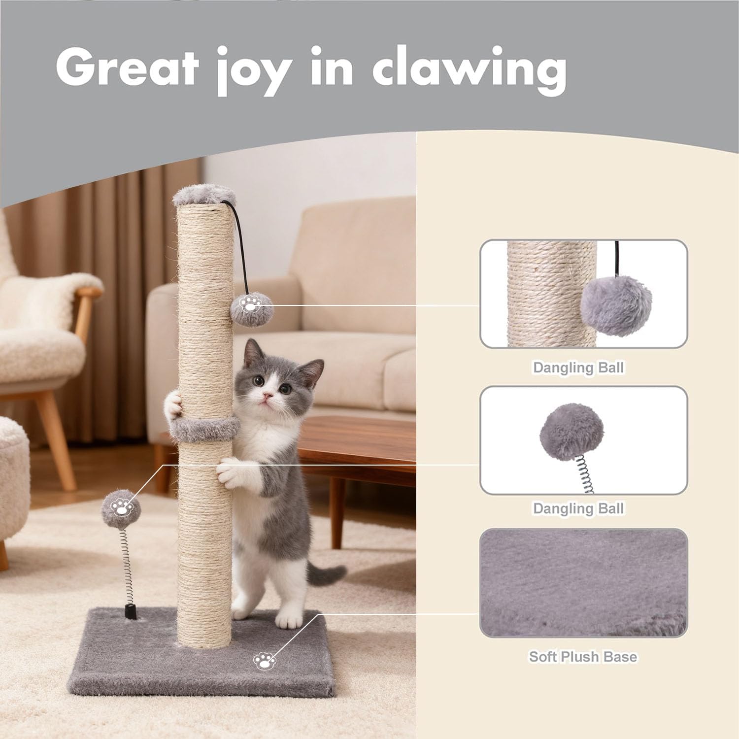 MECOOL gros plan sur le sisal naturel, résistance pour griffades