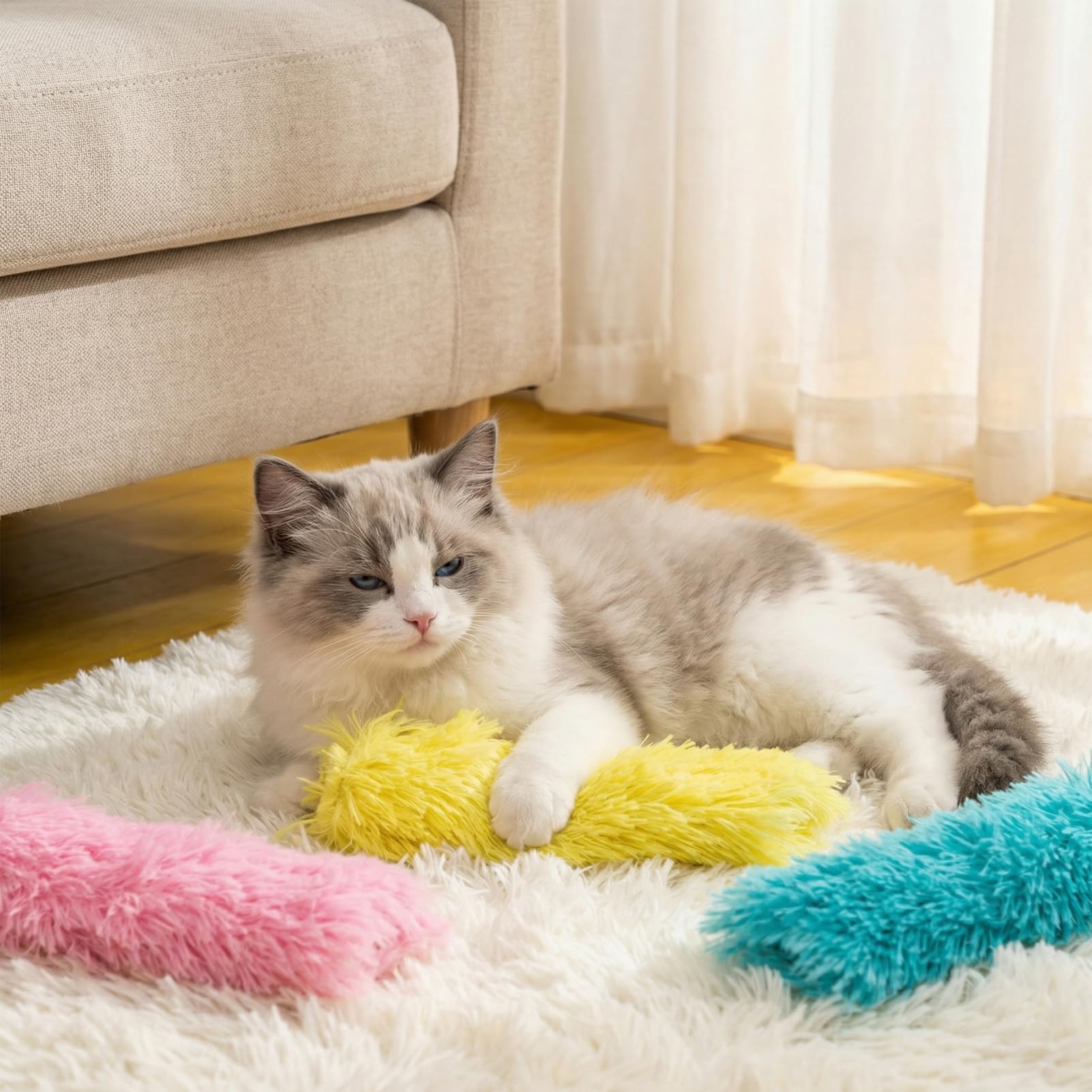 MehelloFeather mise en scène salon montrant jouet comme compagnon apaisant