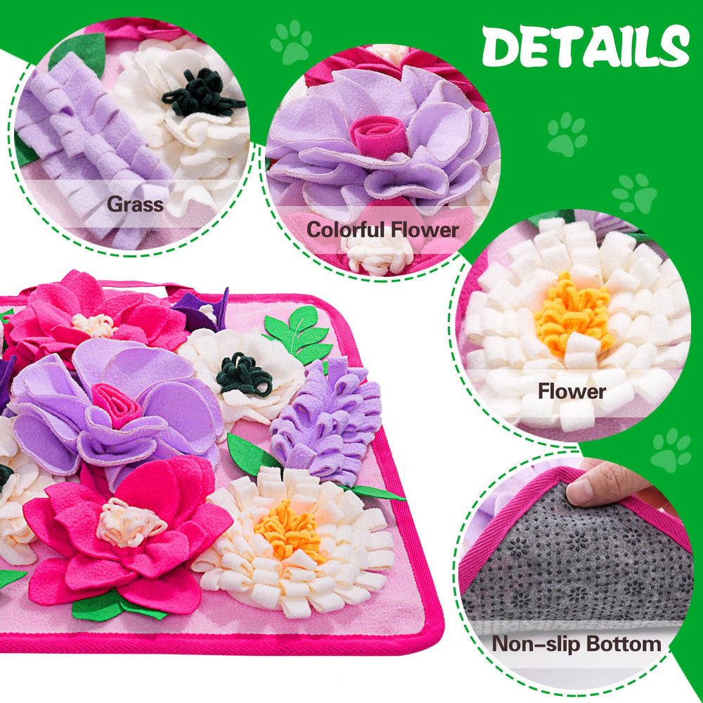 Meilzer gros plan sur les fleurs du tapis facilitant le camouflage des friandises