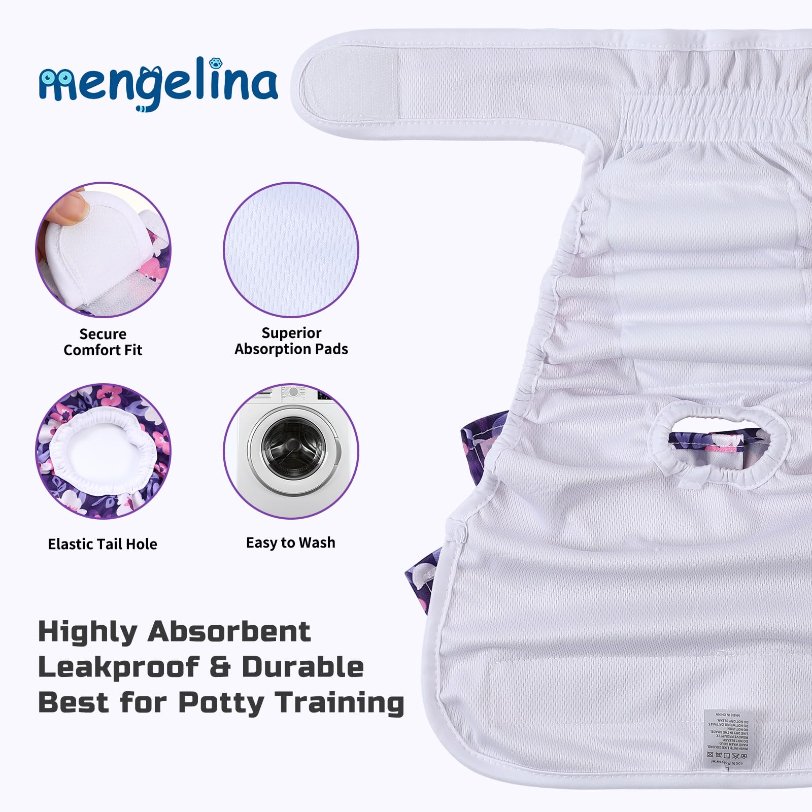 Mengelina couche portée par une petite chienne X-Small pour maintien sûr