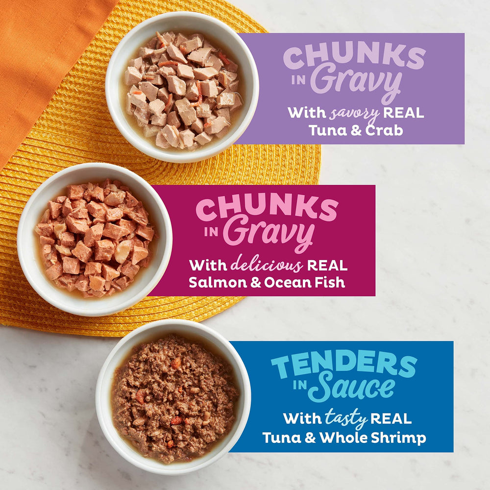 Meow Mix morceaux saumon en gravy détail montrant la sauce onctueuse