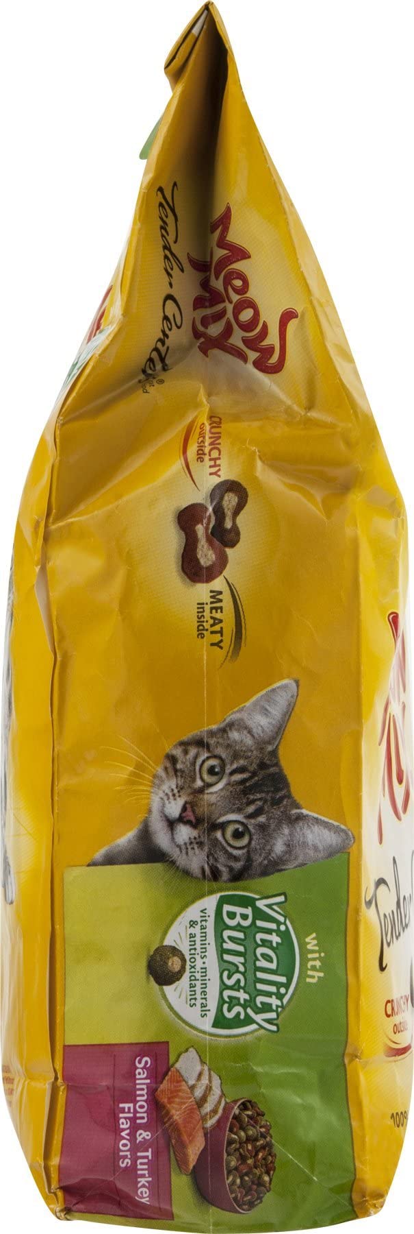 Meow Mix comparaison de taille avec une main indiquant l'échelle et la facilité de service