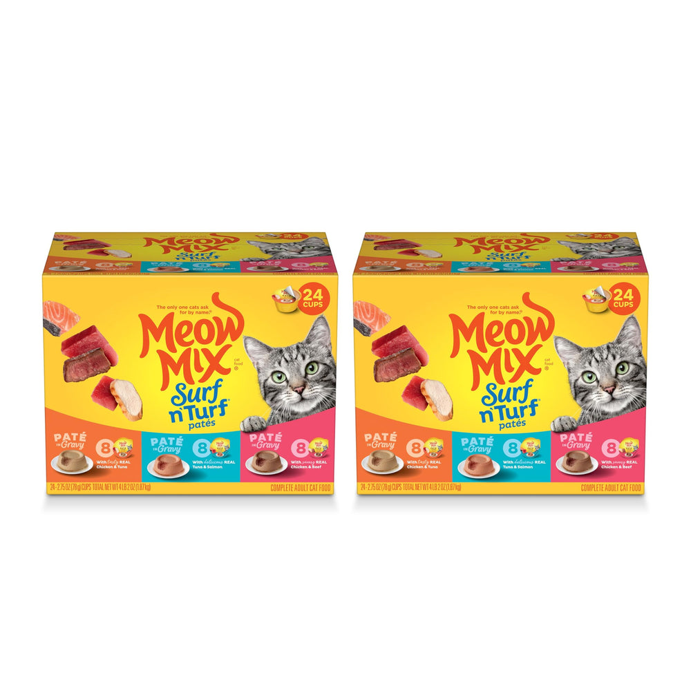 Meow Mix coupelle face avant montrant l’emballage pratique et gain de temps